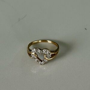 Solid 14k Yellow Gold Open Heart Diamond Pavé Ring 14KP Plumb Gold Estate